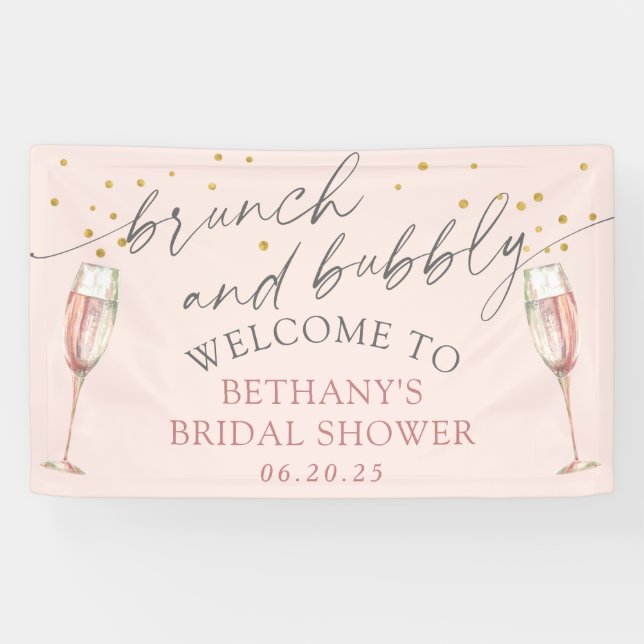 Banderoles Brunch rose simple moderne et douche à bulle (Horizontal)