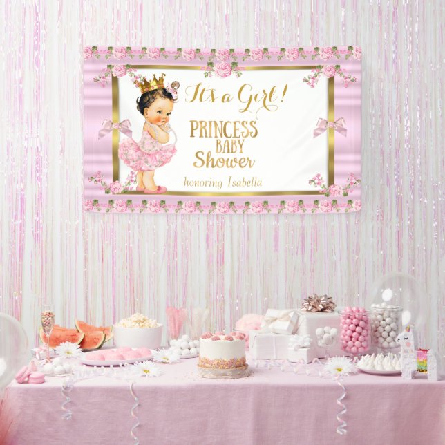 Banderoles Brunette Girl Princess Baby shower Rose Gold Tutu (Fête)