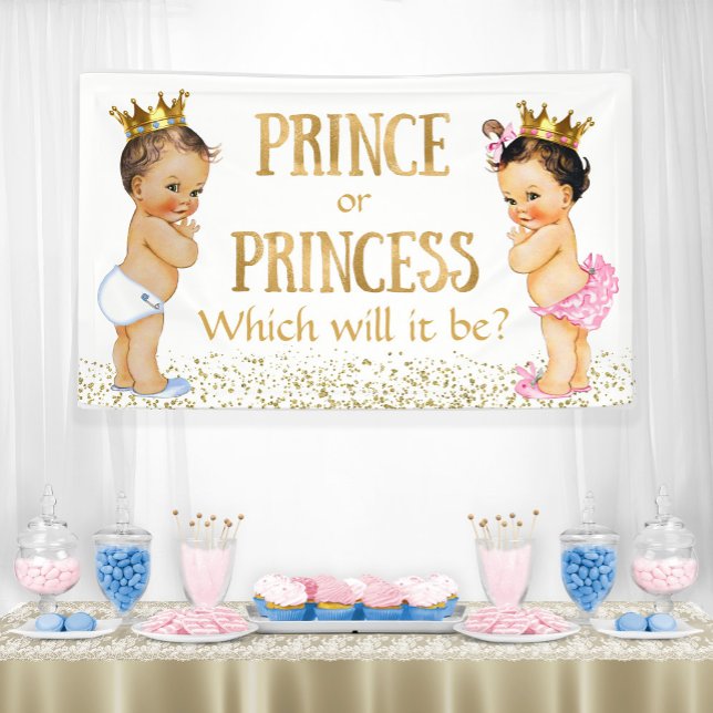 Banderoles Brunette Prince Princesse Baby shower de révélatio (Créateur téléchargé)