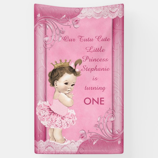 Banderoles Brunette Princess Tutu mignonne 1er anniversaire F (Vertical)