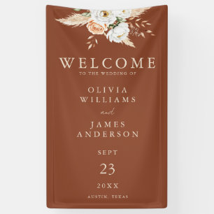 Banderoles Burange Orange Terracotta Floral Mariage Bienvenue