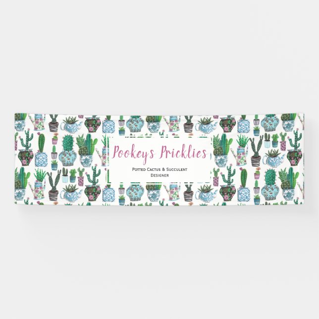 Banderoles Cactus bleu et vert mignons et pots succulents mot (Horizontal)