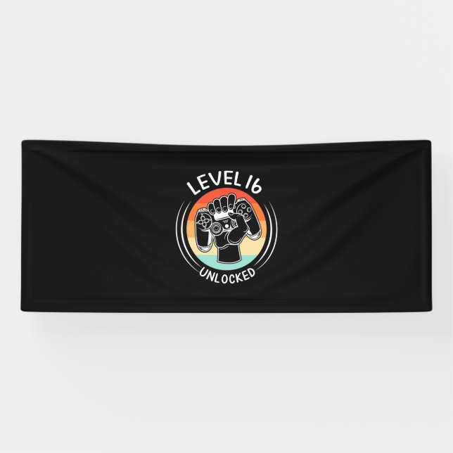 Banderoles Cadeau d'anniversaire | Niveau 16e anniversaire dé (Horizontal)