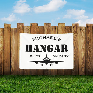 Banderoles Cadeau personnalisé, hangar d'avion et pilote en s