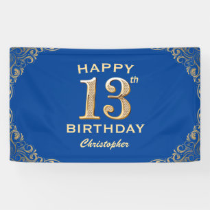Banderoles Cadre pailleté bleu et or pour fête d'anniversaire