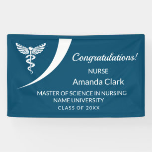 Banderoles Caduceus blanc et bleu moderne Diplôme en soins in