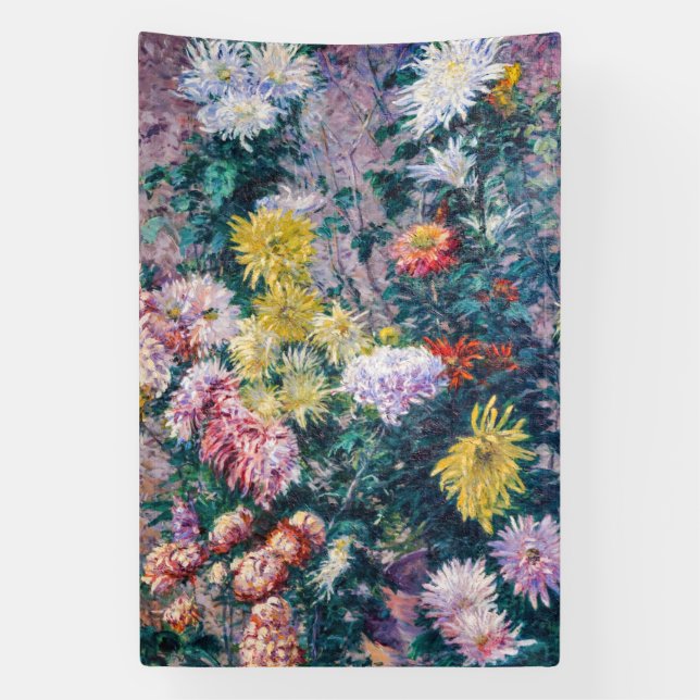 Banderoles Caillebotte - Chrysanthèmes blanc et jaune (Verticale)