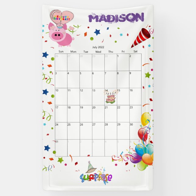 Banderoles Calendrier d'anniversaire Vinyl Happy Juillet 2022 (Vertical)