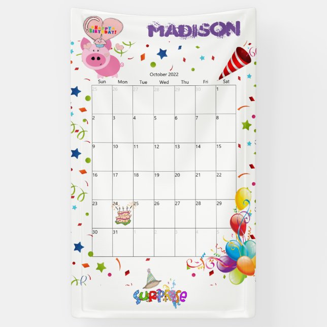 Banderoles Calendrier d'anniversaire Vinyl Happy Octobre 2022 (Vertical)
