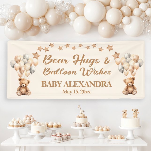 Banderoles Câlins d'ours Vœux de ballons Fête de bébé (Bear Hugs and Balloon Wishes baby shower banner)