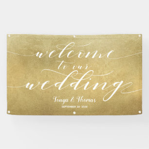 Banderoles Calligraphie blanche Gold Satin Mariage de bienven