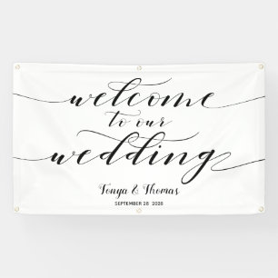 Banderoles Calligraphie Noir Laver Bienvenue À Notre Mariage