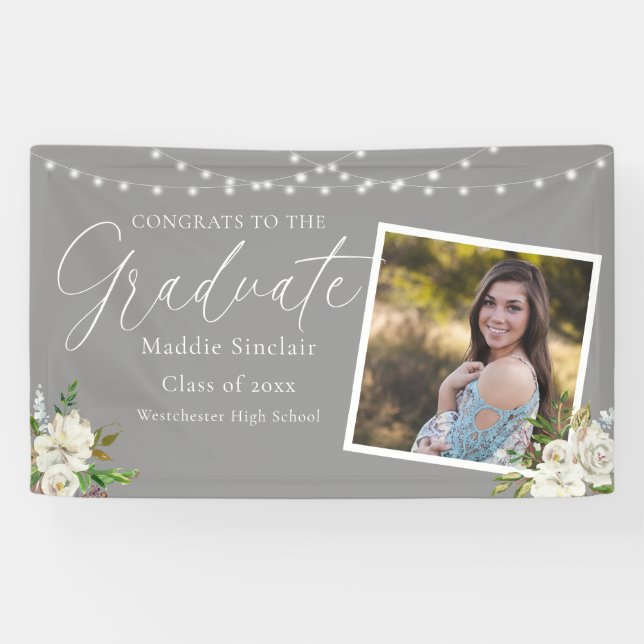 Banderoles Calligraphie noire Photo Floral Graduation (Horizontal)