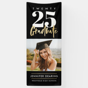 Banderoles Calligraphie Or moderne Photo Graduation Noire