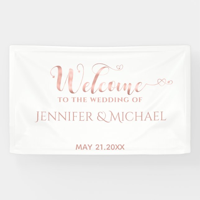 Banderoles Calligraphie or rose simple coeur mariage (Horizontal)