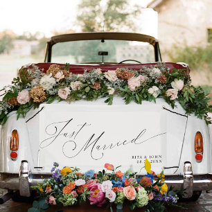 Banderoles Calligraphy Just Married Mr and Mrs Mariage Car