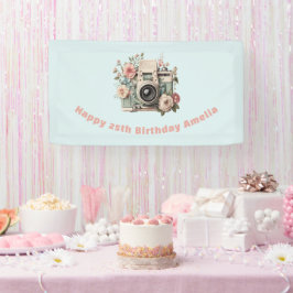 Banderoles Camera with Flowers Retro Pastel Image Birthday