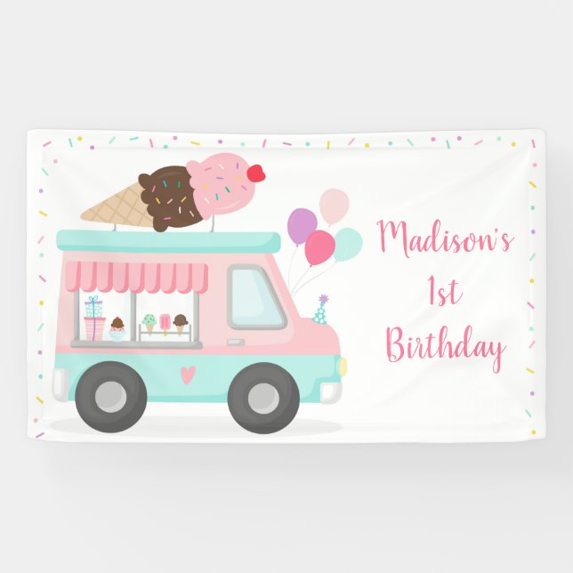 Banderoles Camion à glace Cute Crece Anniversaire (Horizontal)