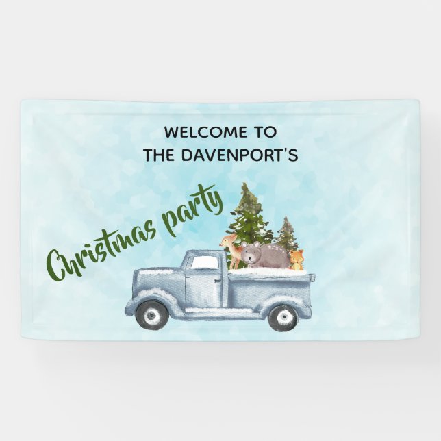 Banderoles Camion avec de mignons animaux fête de Noël (Horizontal)