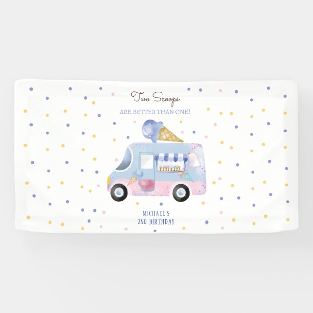 Banderoles Camion crème glacée 2 scoops deuxième anniversaire (Horizontal)