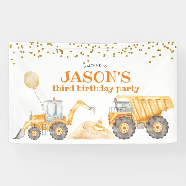Banderoles Camion de construction jaune Anniversaire Grande b (Horizontal)