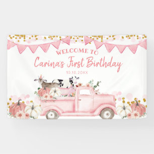 Banderoles Camion Rose Citrouille De Ferme Par Anniversaire C