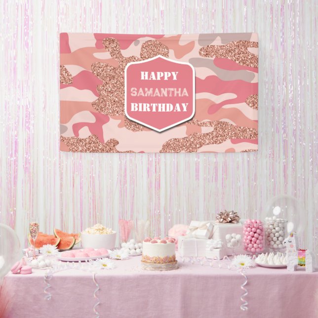 Banderoles Camouflage Rose Gold Blush Pink Camo Army Annivers (Fête)