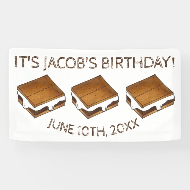 Banderoles Campfire S'mores Marshmallow Smores Fête d'anniver (Horizontal)