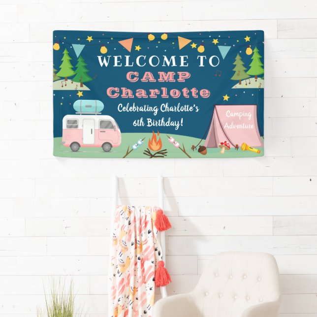 Banderoles Camping Filles Anniversaire Camp Hors Fête Bienven (En situation)