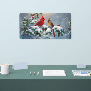 Banderoles Cardinaux rouges et houx dans la neige