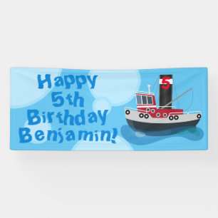 Banderoles Caricature d'anniversaire du bateau de pêche au ch