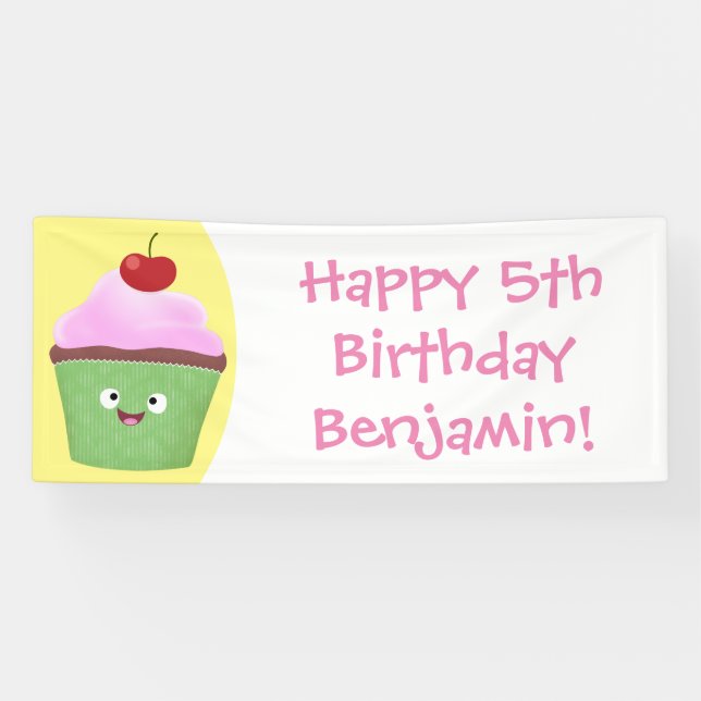 Banderoles Caricature de cupcake joyeux (Horizontal)