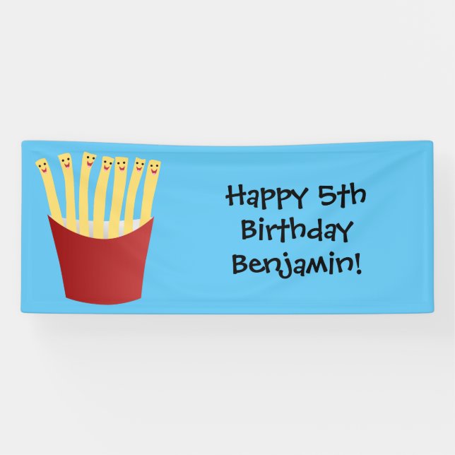Banderoles Caricature de frites Cute kawaii fast food (Horizontal)