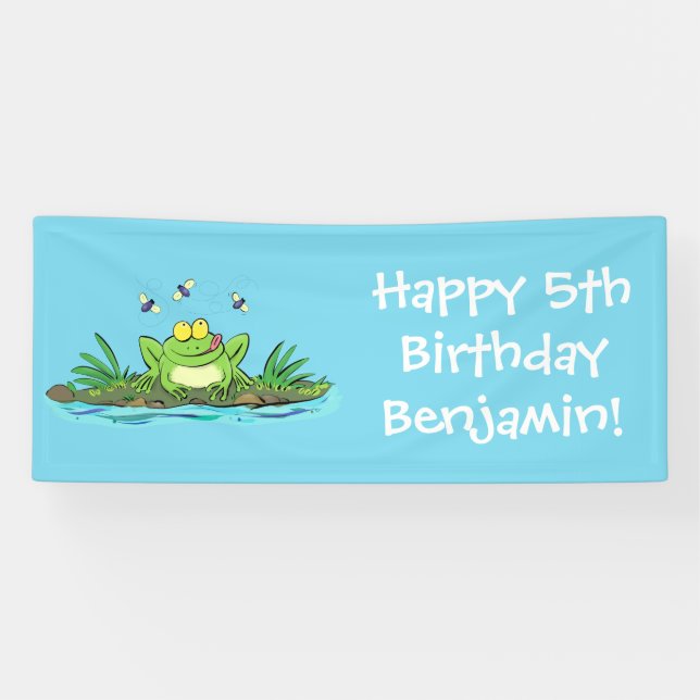 Banderoles Caricature de grenouille vert mignon (Horizontal)