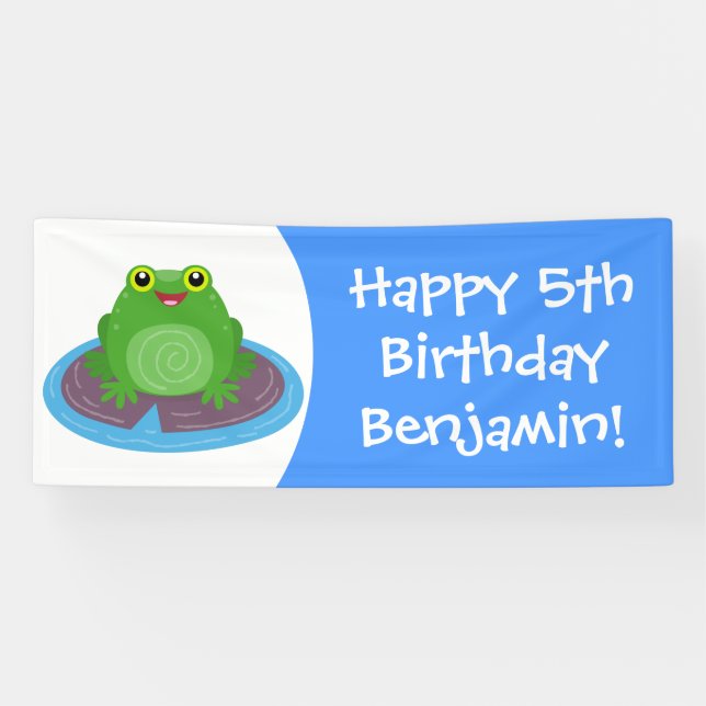 Banderoles Caricature de grenouille verte mignonne (Horizontal)