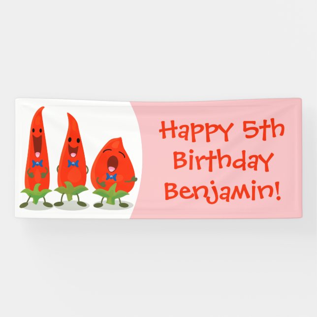 Banderoles Caricature de piments chantants mignons (Horizontal)