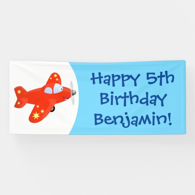 Banderoles Caricature de vol d'avion rouge mignon (Horizontal)