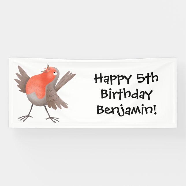 Banderoles Caricature d'oiseau rouge chantant mignon (Horizontal)