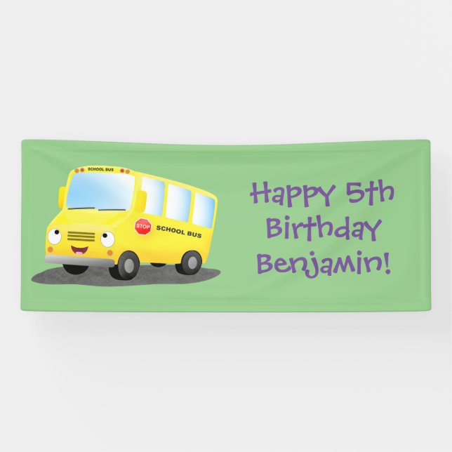 Banderoles Caricature du bus scolaire jaune joyeux (Horizontal)
