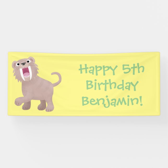 Banderoles Caricature du tigre mignon Saber Toothed Smilodon (Horizontal)