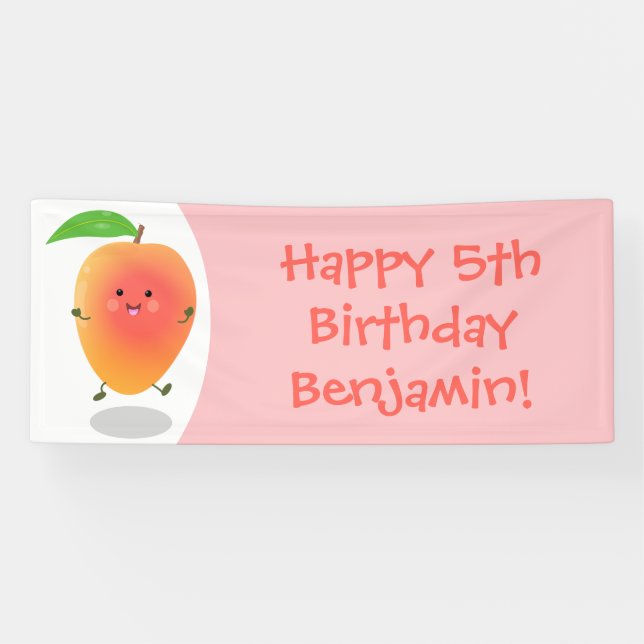 Banderoles Caricature jaune mangue mignonne (Horizontal)