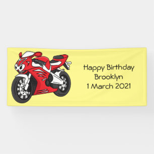 Banderoles Caricature moto de sport rouge mou