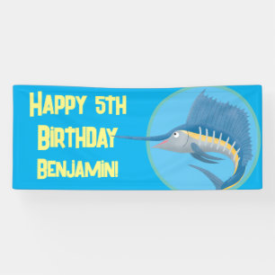 Banderoles Caricature pour voilier espadon anniversaire perso