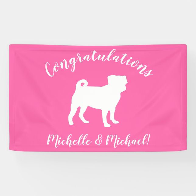 Banderoles Carlin rose Silhouette Baby shower chiot (Horizontal)
