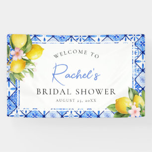 Banderoles Carrelage Bleu Citron Fleurs Bienvenue à la Mariée