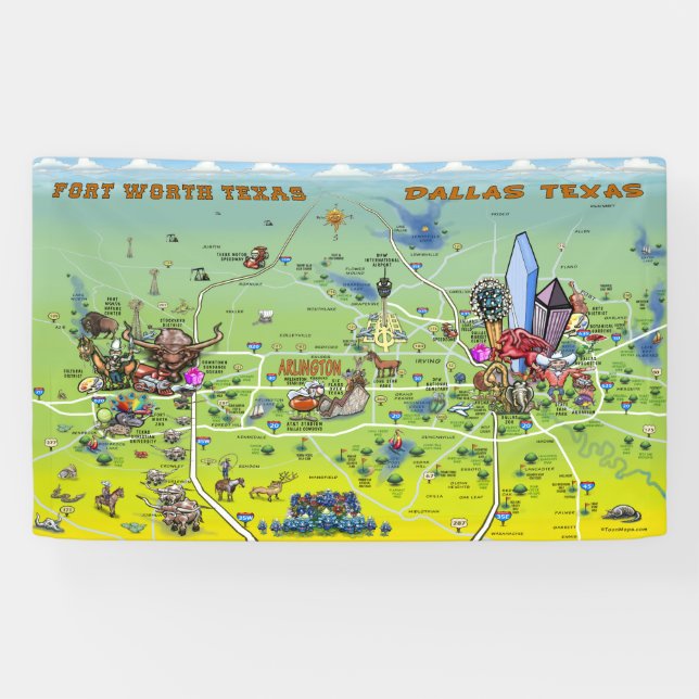 Banderoles Carte de Dallas Fort Worth Texas Cartoon (Horizontal)