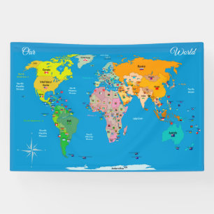 Banderoles Carte du monde avec drapeaux