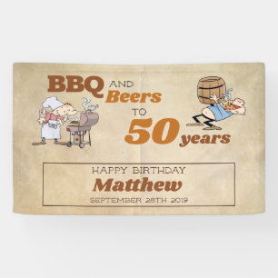 Banderoles Cartoon BBQ Et Bières 50e Anniversaire Thème Rusti