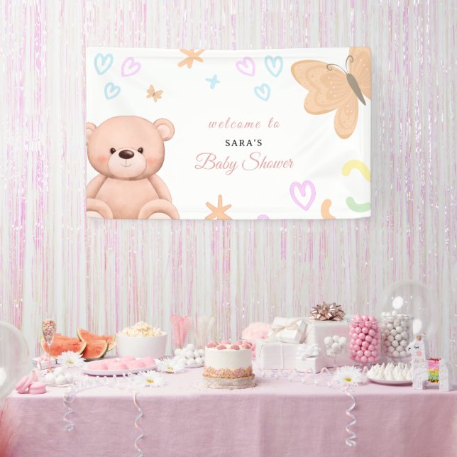 Banderoles Cartoon Teddy Bear Pastel Girl Baby Shower Welcome (Fête)