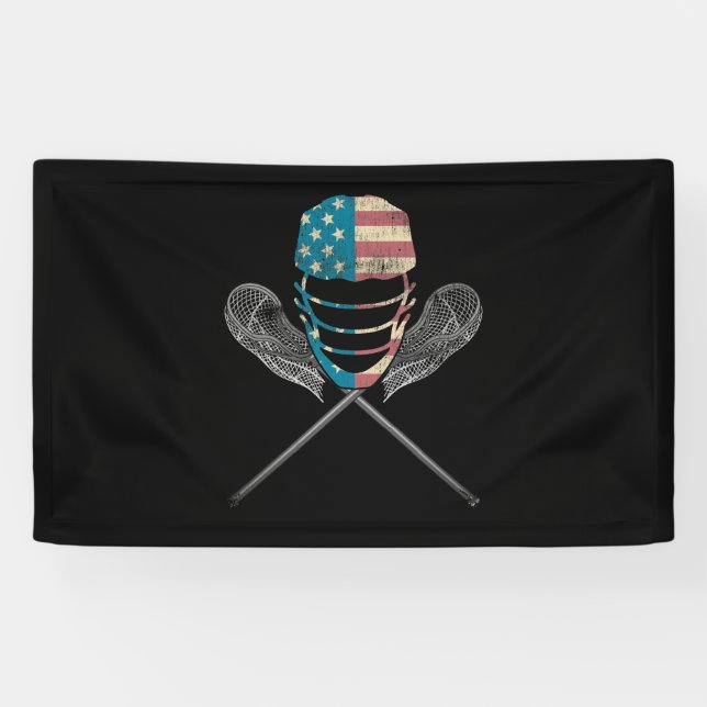 Banderoles Casque Et Bâton Lacrosse Drapeau Américain (Horizontal)
